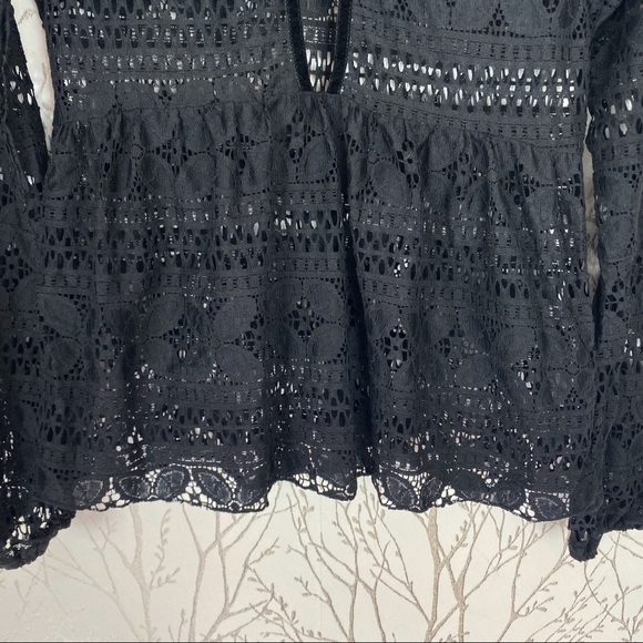 ASOS Lace and Velvet Open Front Smocked Top Black - Picture 6 of 13